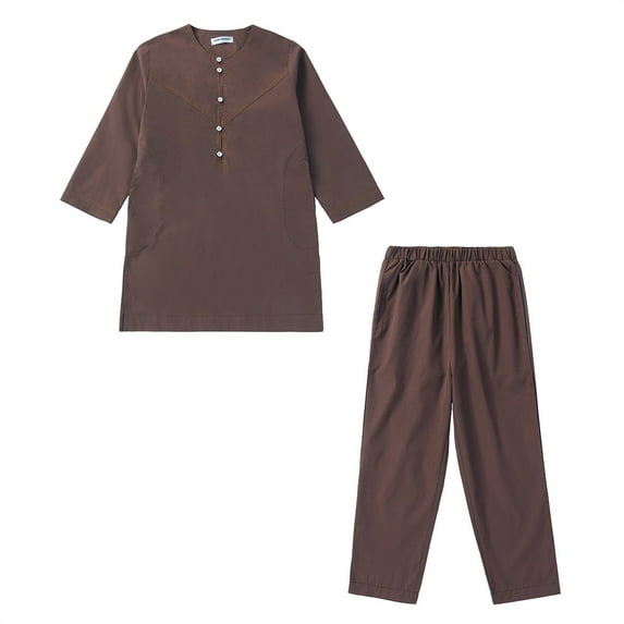 EnJoCho Arabic Thobe and Pants 2PC Set for Musli𝗆 Boys Middle Eas𝗍 Islami𝖼 Prayer Wear Embroidered Robe Kids Ramadan 𝖣ubai Outfit
