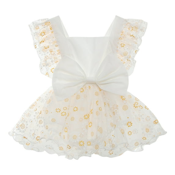 EnJoCho Baby Beach Outfits Girls Fly Sleeve Bowknot Floral Embroider Tulle Backless Romper Bodysuits Toddler Kids Home Trendy Comfort Bodysuit Outfits