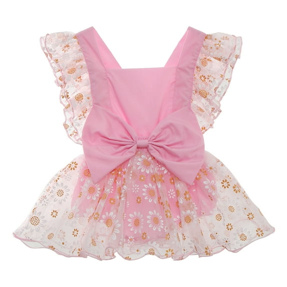 EnJoCho Baby Beach Outfits Girls Fly Sleeve Bowknot Floral Embroider Tulle Backless Romper Bodysuits Toddler Kids Home Trendy Comfort Bodysuit Outfits