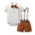 thumbnail image 1 of EnJoCho Boys Matching Short Sleeve Shirt And Shorts Set Toddler Boy Suit Lapel Short Sleeved Jumpsuit With Bow Tie Shorts With Gentleman Shorts, 1 of 8
