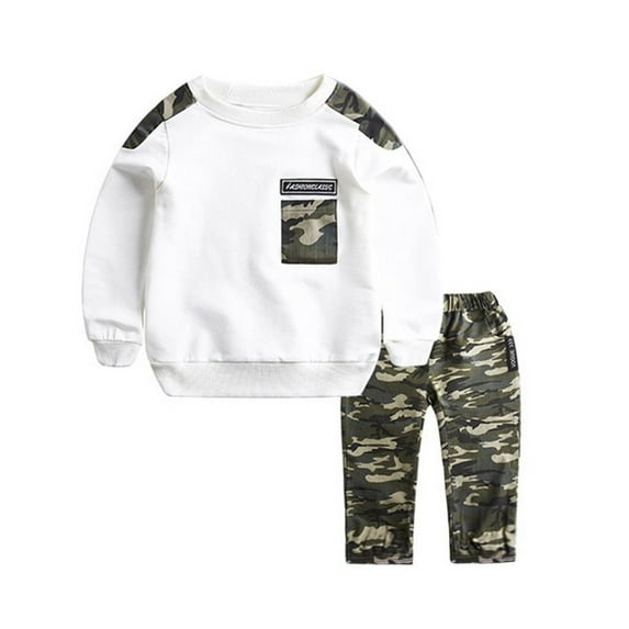 EnJoCho Baby Boys Stylish 2Pcs Outfits Fall Spring Clothes Set Little Kids Toddler Boys Long Sleeve Sweatshirt Tops+Camouflage Pants 1-11T