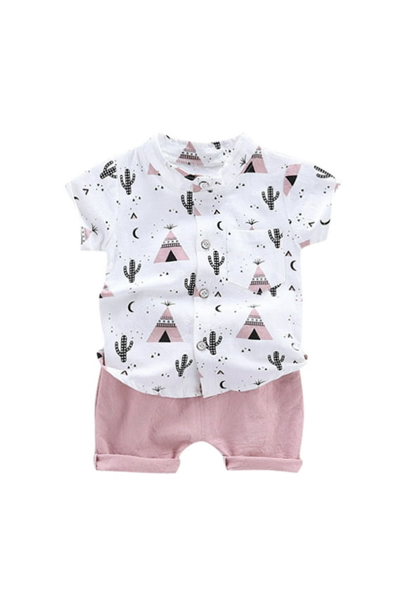 Baby Boys Summer Outfit Toddler Kids Suit Cartoon Floral Prints Short Sleeve Button Down Shirt T Shirt Tops and Shorts 2Pcs Clothes Set Toddler Baby Boy Easter Outfit 1-4 Years