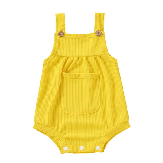 EnJoCho Baby Cartoon Jumpsuit Baby Boys Girls Ribbed Solid Pocket Bodysuit Suspender Romper Toddler Girl Boy Summer Trendy Bodysuit Outfits