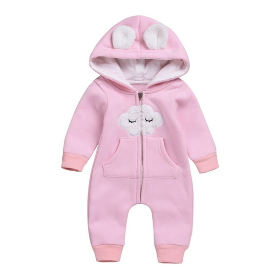EnJoCho Baby Casual Clothes Baby and Toddler Solid Color Cloud Zipper Hooded Long Ear Romper Jumpsuit Crawling Suit Baby Cute Hooded Jumpsuit Toddler Girl Boy Trendy Bodysuit