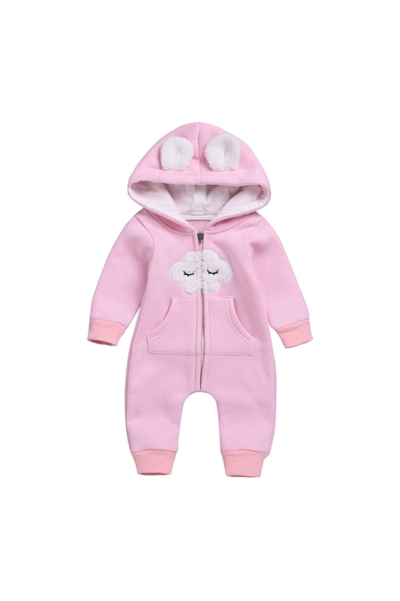 Baby Casual Clothes Baby and Toddler Solid Color Cloud Zipper Hooded Long Ear Romper Jumpsuit Crawling Suit Baby Cute Hooded Jumpsuit Toddler Girl Boy Trendy Bodysuit
