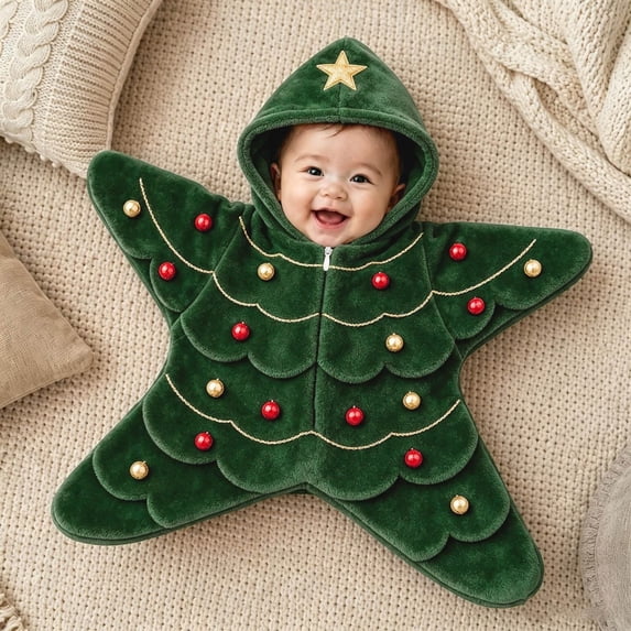EnJoCho Baby Christmas Star Shaped Sleep Sack Hooded Zipper Closure Soft Fleece Warm Wearable Swaddle Blanket Winter Festive Outfit for Baby Boys Girls