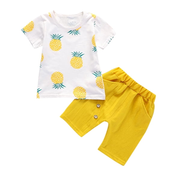 EnJoCho Baby Clothe Toddler Baby Kids Boys Pineapple T-shirt Tops Solid Short Casual Outfit Set Little Girl Summer Fashion Clothing Set 12-18 Months