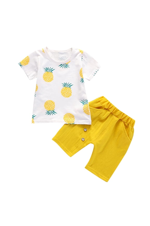 Baby Clothe Toddler Baby Kids Boys Pineapple T-shirt Tops Solid Short Casual Outfit Set Little Girl Summer Fashion Clothing Set 12-18 Months