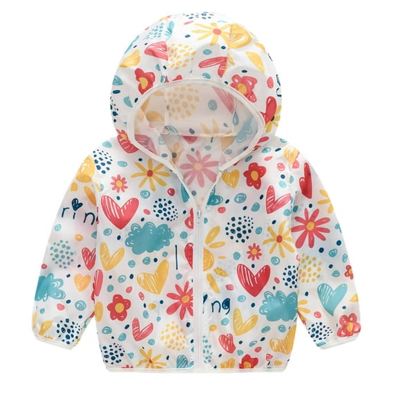 EnJoCho Baby Fashion Clothing Toddler Boys Girls Sunscreen Jackets Printing Cartoon Hooded Outerwear Zipper Coats Kids Trendy Wear 18 Months