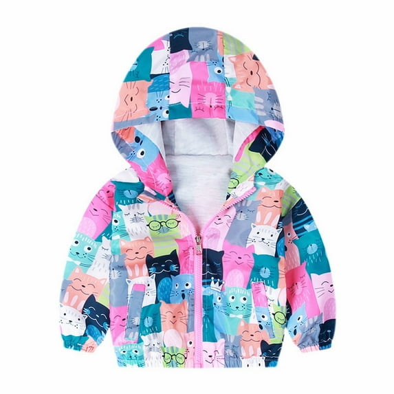 EnJoCho Baby Fashion Outer Clothing Toddler Outdoor Breathable Cartoon Printed Zipper Jacket Colorblocking Punching Jacket Kids Jacket Windbreaker Kids Trendy Wear 18-24 Months