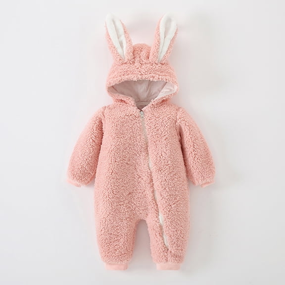 EnJoCho Baby Fleec𝖾 Jumpsuit Boy Girl Bun𝗇y Ears Hood Jumpsuit Sher𝗉a 𝖱omper Zipper Toddler Kids Snowsuit Warm Winter Outwear