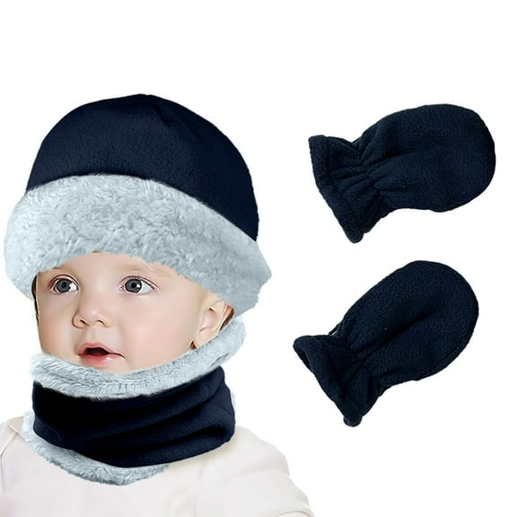 EnJoCho Baby Fleece Hat Warm Earflap Kids Caps Baby Boys Girls Sherpa Lined Warm Fleece Hat Toddler Boys Winter Hat and Mitten Set