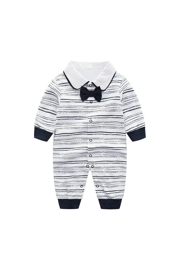 Baby Formal Bow Tie Romper - Long Sleeve Banquet Jumpsuit with Adjustable Collar for Wedding Christening Photo Shoot Special Occasion Outfit (0-3 Months,NY1)