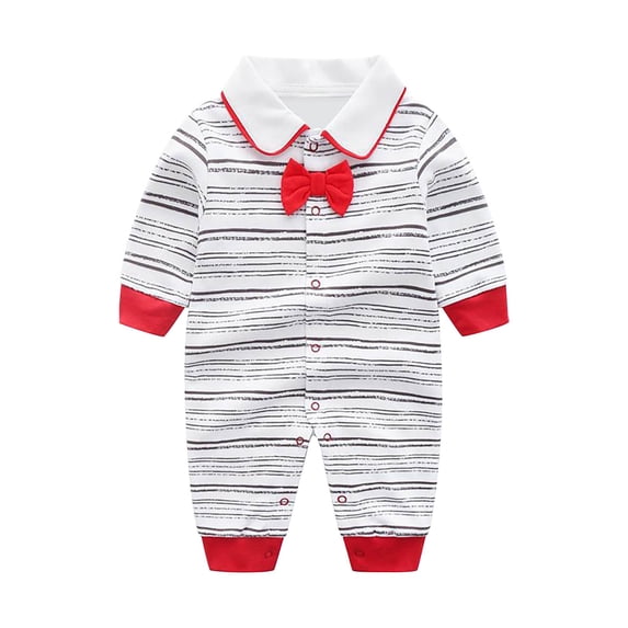 EnJoCho Baby Formal Bow Tie Romper - Long Sleeve Banquet Jumpsuit with Adjustable Collar for Wedding Christening Photo Shoot Special Occasion Outfit (9-12 Months,D)