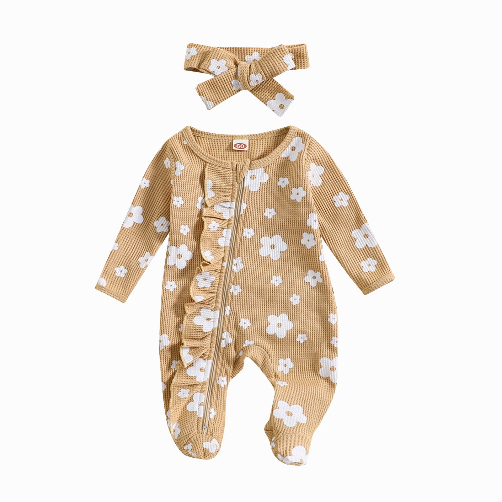 EnJoCho Baby Girl Boy Zipper Footed omper Bodysuit Ribbed Rufle Fall ...