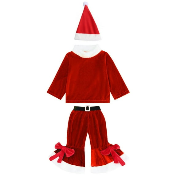 EnJoCho Baby Girl Christmas Clothes 2Pcs Set - Long Sleeve Top and Bell Bottom Pants Santa Outfit, HolidayGift