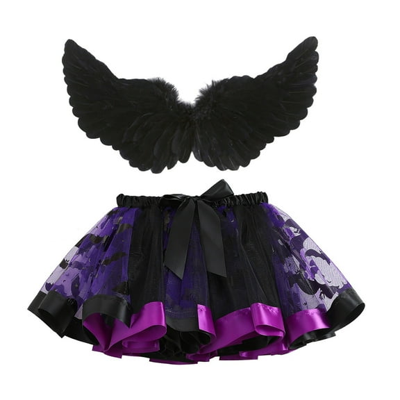EnJoCho Baby Girl Halloween Skirt Wing Sets Halloween Mesh Lace Skirts Outfits Halloween Party Dance Tulle Skirts with Wing Toddler Girl Mesh Princess Dress