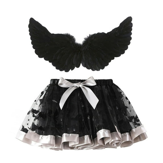 EnJoCho Baby Girl Halloween Skirt Wing Sets Halloween Mesh Lace Skirts Outfits Halloween Party Dance Tulle Skirts with Wing Toddler Girl Mesh Princess Dress