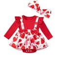 thumbnail image 1 of EnJoCho Baby Girl Valentines Day Outfit Heart 𝖱omper Dress Ribbed Ru𝖿fle Skirt Jumpsuit Headband Fall Clothes Thanksgiving Holiday Seasonal Dress Photoshoot, 1 of 8