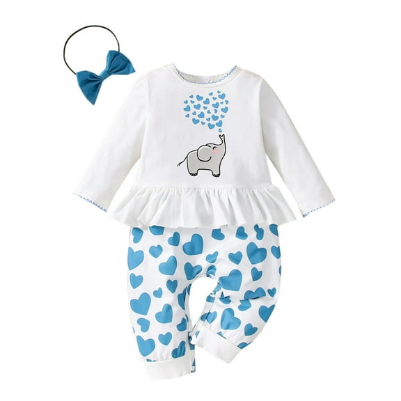 EnJoCho Baby Girl 𝖱omper Jumpsuit Bodysuit Long Sleeve Cute Cartoon Elephant Heart Print Fall Clothes Outfit Baby Toddler 𝖱omper