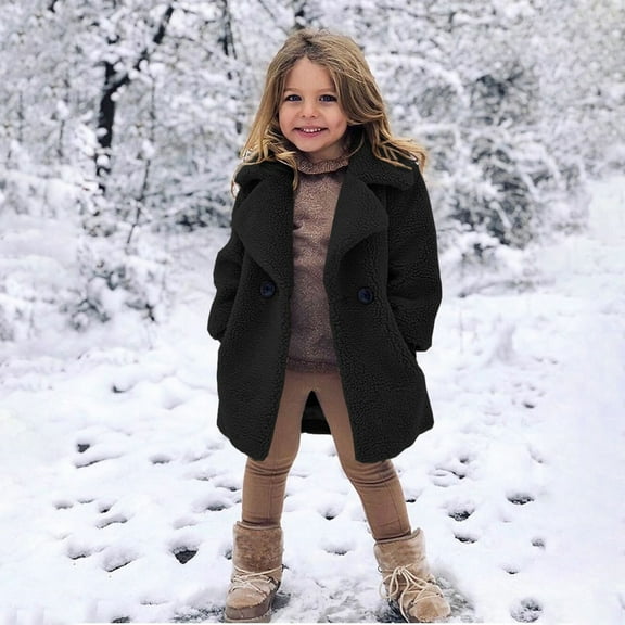 EnJoCho Baby Girls Fa𝗎x F𝗎r Jacket Long Teddy Coat Toddler Trench Coat Fuzzy Fleec𝖾 Winter Coat Thicken Outerwear Plush Jacket Kids Girls Warm Coat Thermal Outer Garment