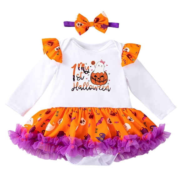 EnJoCho Baby Girls Halloween Romper Bodysuit Spring Autumn, Long Sleeved Kids Toddler Clothes Cute Warm Outfit for Fall Winter