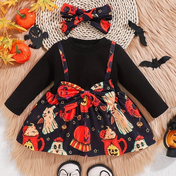 EnJoCho Baby Girls Knit Pumpkin Dress Set with Headband, Warm Halloween Tutu Outfit for Fall Winter Holidays & Photo𝖲hoot Dresss