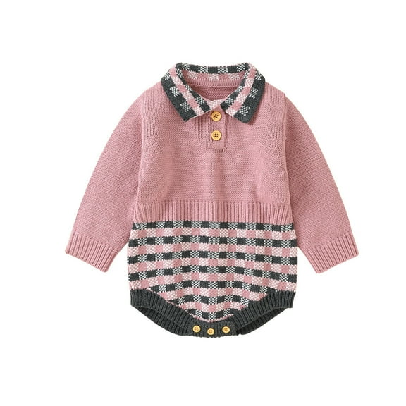 EnJoCho Baby Girls Print Plaid Button Pullover Long Sleeve Knit Sweater Romper Bodysuit Hat Clothes Boys Girls Winter Fall Warm Clothes Christmas Sweaters Jacket School Home Trendy Outerwear
