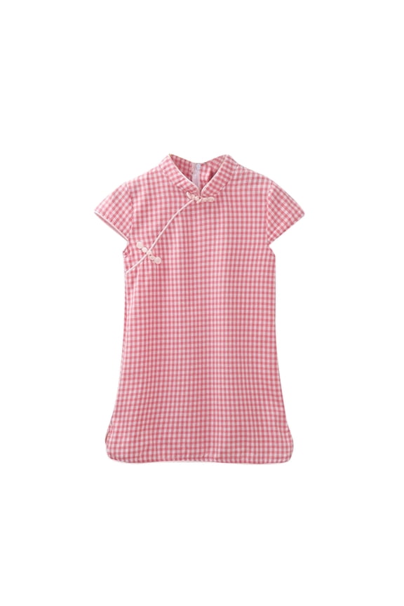 Baby Girls Sleeveless Plaid Qipao Traditional Chinese Ethnic Cheongsam Dress New Year Festival Toddler Vintagđť–ľ Outfit
