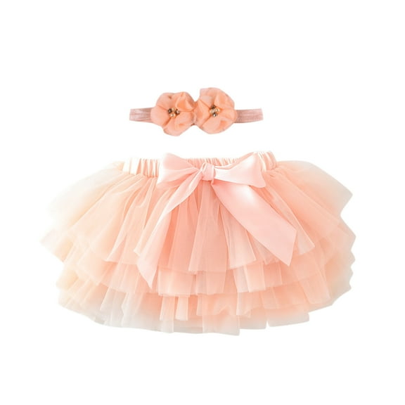 EnJoCho Baby Girls Soft Multi Layer Tutu Skirt Party Carnival Toddler Girl Mesh Tutu Bowknot Princess Skirt with Hairband Fashion Cute Solid Dress Little Girl Summer Wear
