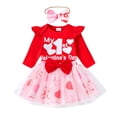 thumbnail image 1 of EnJoCho Baby Girls Valentines Outfit Set 3 Piece Long Sleeve Dress Skirt Accessory First Birthday Clothing Party Festival Celebration Holiday Pageant Christening Special Event Dress, 1 of 5