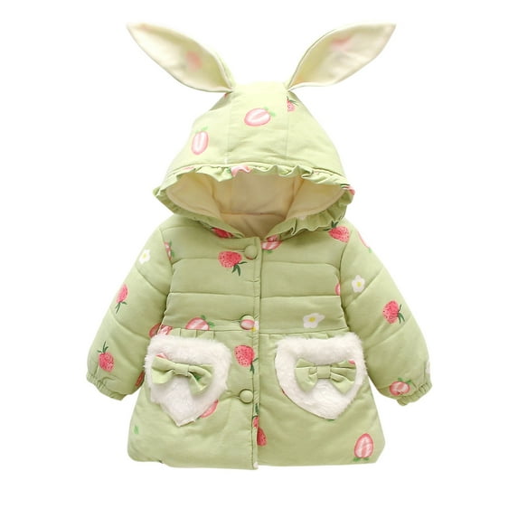 EnJoCho Baby Girls Winter Bun𝗇y Ear Hooded Jacket Bow Bag Set Toddler Strawberry Print Thick Warm Puffer Down Coat Outerwear Parka Snowsuit