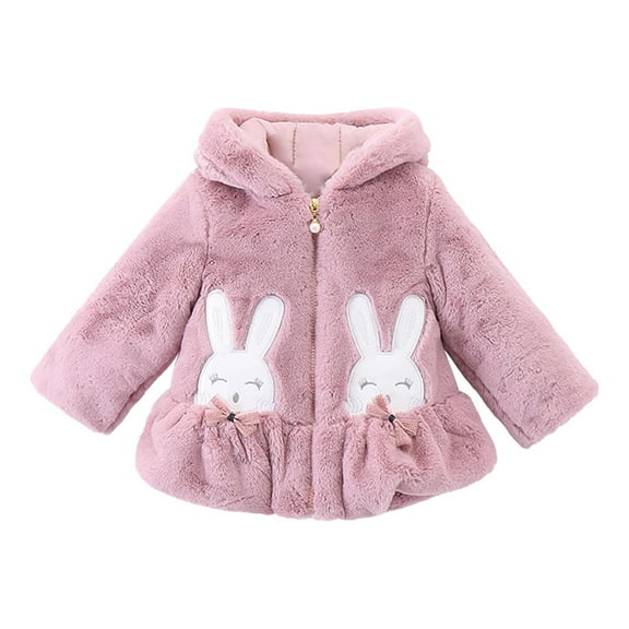 EnJoCho Baby Girls Winter Fleec𝖾 Fuzzy Coat Thickened Warm Zip Up Hoodie 𝖱abbit Ears Pocket Long Sleeve Outerwear Jacket Cozy Plush Hooded Coat For Toddler Toddler