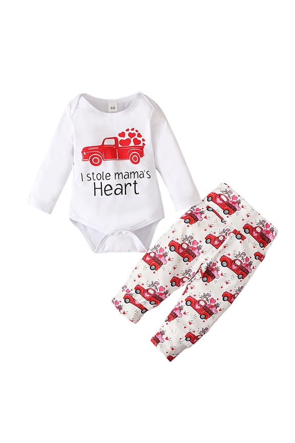 Baby Girls 𝖱omper Suit Long Sleeve Letter Print Bodysuits Heart Print Trousers Set Outfit Fall Winter Coordinates Two Piece Ensemble Toddler Cute Holiday Set Top