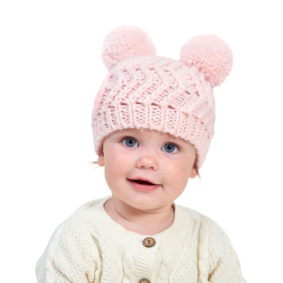EnJoCho Baby Knitted Wool Hat Baby Autumn Winter Children Double Ball Pullover Hat Solid Color Warm Wool Hat For Children Toddler Kids Casual Fashion Headwear