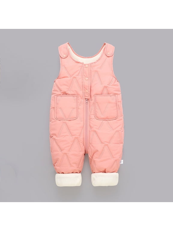 Baby Padded Winter Overalls Quilted Suspender Pants with 3D Bear Face Chest Front Zipper Fuzzy Ankle Cuffs Warm Coveralls for Boys Girls and Gift