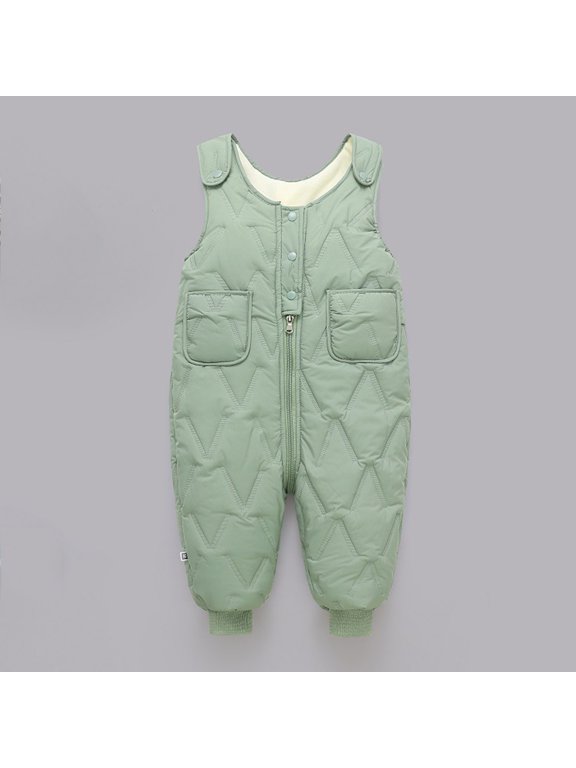 Baby Padded Winter Overalls Quilted Suspender Pants with 3D Bear Face Chest Front Zipper Fuzzy Ankle Cuffs Warm Coveralls for Boys Girls and Gift