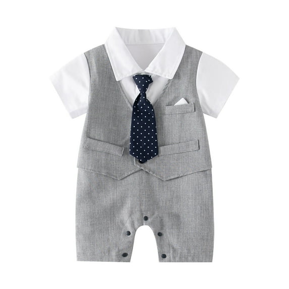 EnJoCho Baby Summer Romper Baby Boy Gentleman White Shirt Vest Bowtie Tuxedo Onesie Jumpsuit Overall Romper Toddler Kids Trendy Cute Romper Clothing