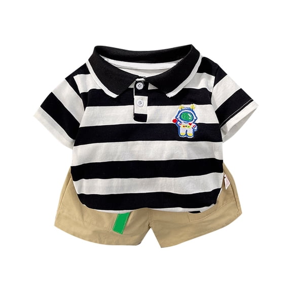 EnJoCho Baby Suspenders and Bow Tie Set Summer New Boys Lapel Striped Short Sleeved T Shirt + Solid Color Shorts Fashion Two Piece Set Kids School Fashion Suit 3-12 Months