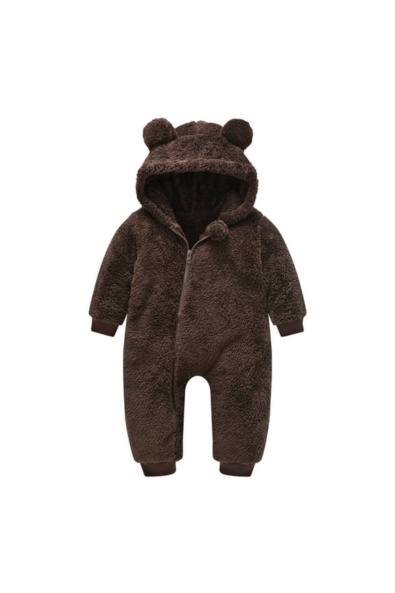 Baby Toddler Girls Boys Hooded Plush Fleec𝖾 Bodysuit 𝖱omper Fuzzy Zipper Long Sleeve Bodysuit Jumpsuit Cozy Warm Winter Sleep𝗐ear Loungewear Playsuit