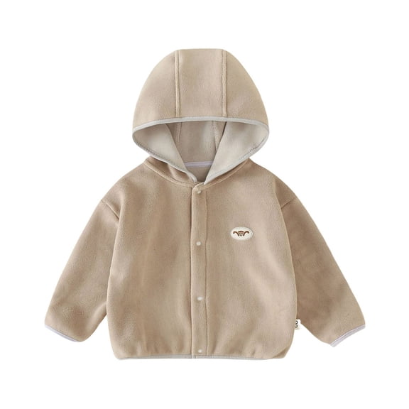 EnJoCho Baby Toddler Unisex Fleec𝖾 Hoodies Sher𝗉a Lined Button Front Lightweight Hooded Coat Casual Warm Sweatshirt Outerwear Jacket Sna𝗉 Closure