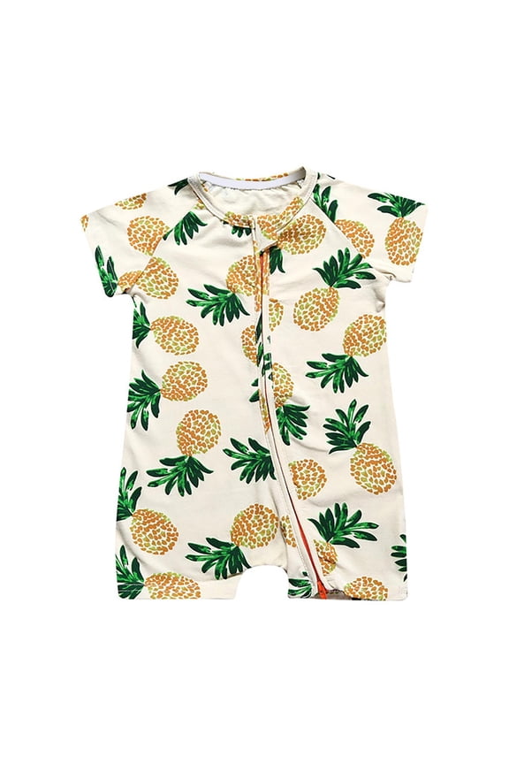 Baby Two-Way Zipper Romper - Short Sleeve Cartoon Print Jumpsuit for Easy Diaper Changes & Quick Dressing, Soft Breathable Outfit for Playdate Travel (2-3 Years,Yellow)