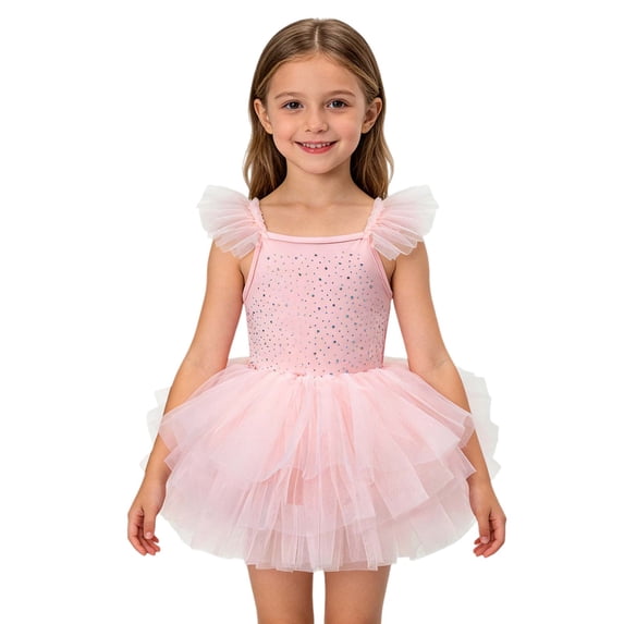 EnJoCho Ballet Leotards for Girls - Toddler š„lutter Wing Sleeve Tutu Skirted Ballerina Dance Dress Princess Tiereš½ Toddler Dress