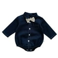 thumbnail image 1 of EnJoCho Baptism Bow Tie Romper - 100 Days Special Outfit, Premium Cotton Crawling Jumpsuit with Fart Bag, Christening Ceremony Formal Wear (12-18 Months,Dark Blue), 1 of 9