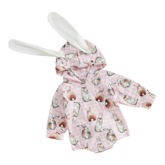EnJoCho Beach Jumpsuit for Toddler Boys & Girls Easter Outfit Long Sleeve Bunny Plaid Print Hooded Rabbit Ears Romper Kids Jumpsuit Daily Bodysuit Baby Kids Trendy Outfits