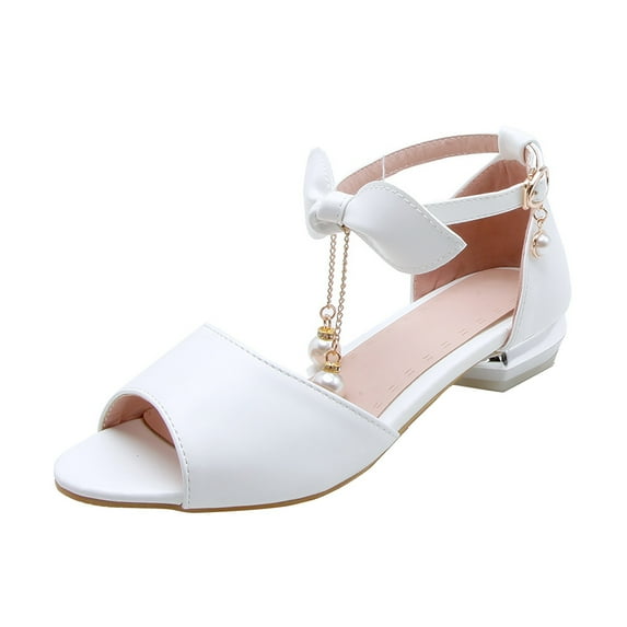 EnJoCho Big Kids Girl Roman Buckle Fish Mouth Open Toe Children's Shoes Party Wedding Prom Princess Dance Shoes Little Girl Stylish Party Shoes Blue