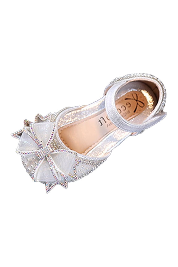 Bowknot Performance Dance Shoes for Girls Childrens Shoes Pearl Rhinestones Bow Shining Kids Princess Shoes Little Girl Stylish Party Shoes Black