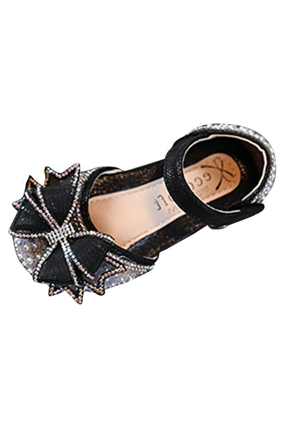 Bowknot Performance Dance Shoes for Girls Childrens Shoes Pearl Rhinestones Bow Shining Kids Princess Shoes Little Girl Stylish Party Shoes Black