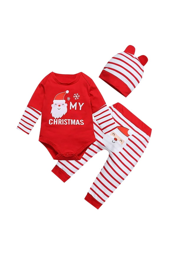 Boy 12 Months Clothes Baby Clothes Kids' Christmas Long Sleeve 3 Piece Set Striped Pants Detachable Romper Boy Outfit Set Little&Big Boy Holiday Party Wear 18-24 Months