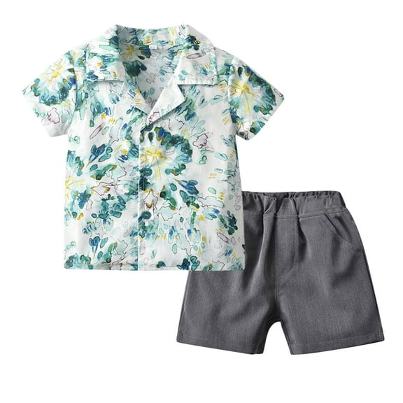 EnJoCho Boy 2 Toddler Kids Baby Boy Floral Short Sleeve Button Down Shirt Casual Shorts Pants Set Summer Outfits Hawaii Style Clothes 4-5 Years